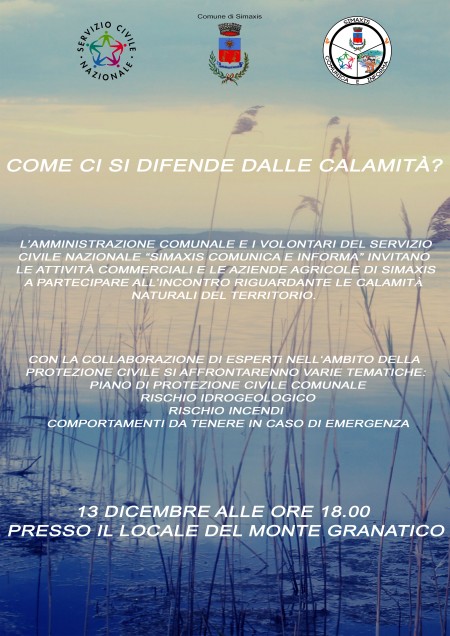 "COME CI SI DIFENDE DALLE CALAMITA'" - INCONTRO INFORMATIVO CON LE AZIENDE VENERDI' 13 DICEMBRE ORE 18:00 PRESSO I LOCALI DEL MONTEGRANATICO