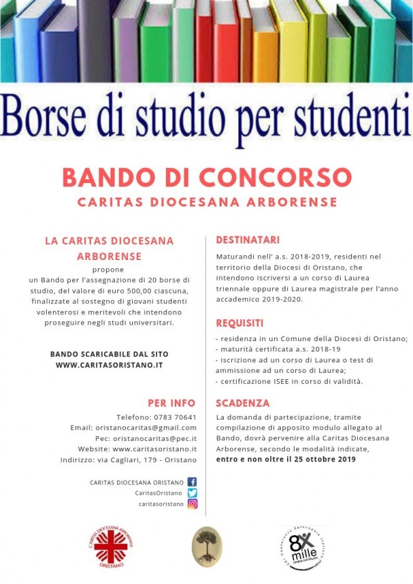BORSE DI STUDIO PER STUDENTI - BANDO DI CONCORSO - CARITAS DIOCESANA ARBORENSE