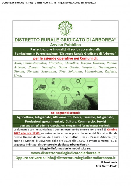 DISTRETTO RURALE GIUDICATO DI ARBOREA
