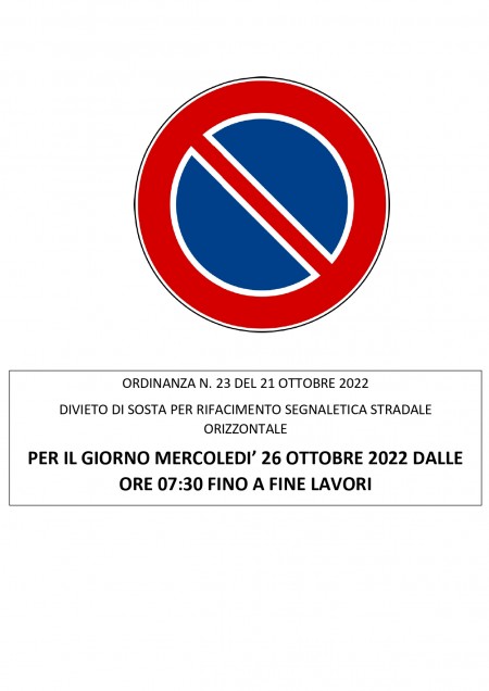 DIVIETO DI SOSTA PER RIFACIMENTO SEGNALETICA STRADALE ORIZZONTALE
