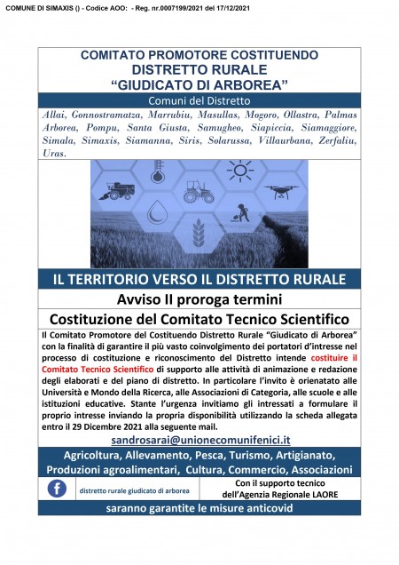 COSTITUZIONE DISTRETTO RURALE “GIUDICATO DI ARBOREA” DEFINIZIONE DEL COMITATO TECNICO SCIENTIFICO II PROROGA.