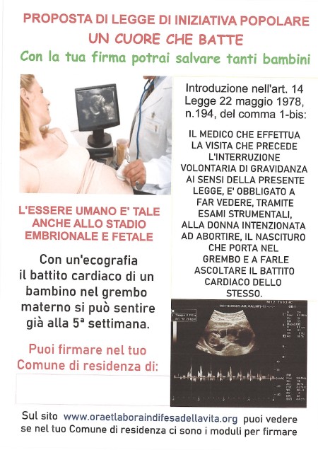 PROPOSTA DI LEGGE DI INIZIATIVA POPOLARE "UN CUORE CHE BATTE"